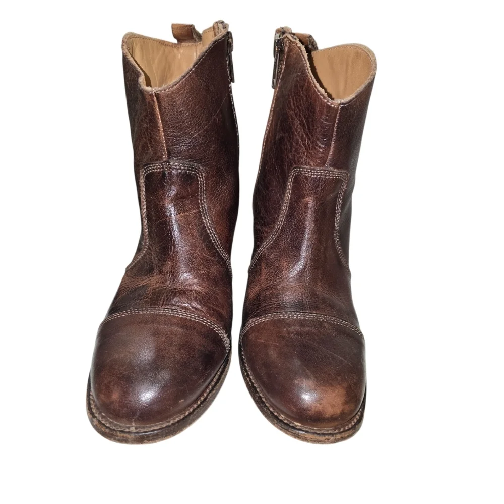 Bed Stu Gentry Brown Handmade Leather Distressed Wedge Ankle Boots 10 Cobbler